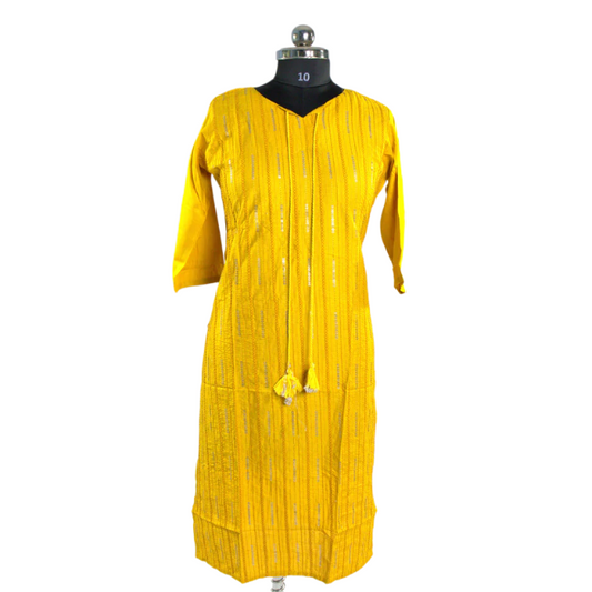 Yellow Kurta with Embroidered Detailing and Tassels