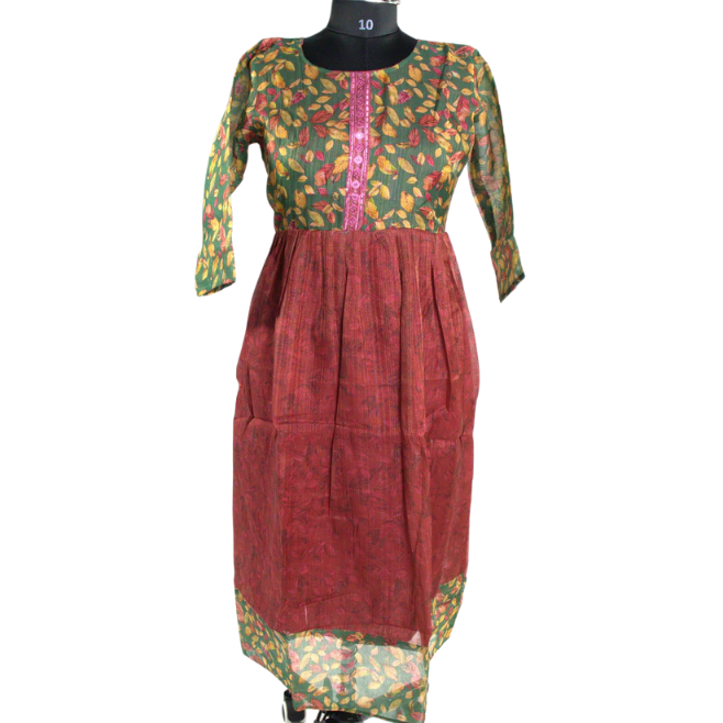 Rustic Elegance: Block-Printed Kurti with Contrasting Colors