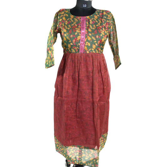 Rustic Elegance: Block-Printed Kurti with Contrasting Colors