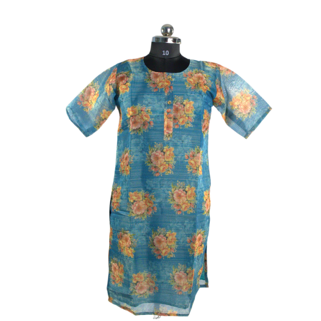 Blooming Blue: Floral Printed Kurti with Half Sleeves