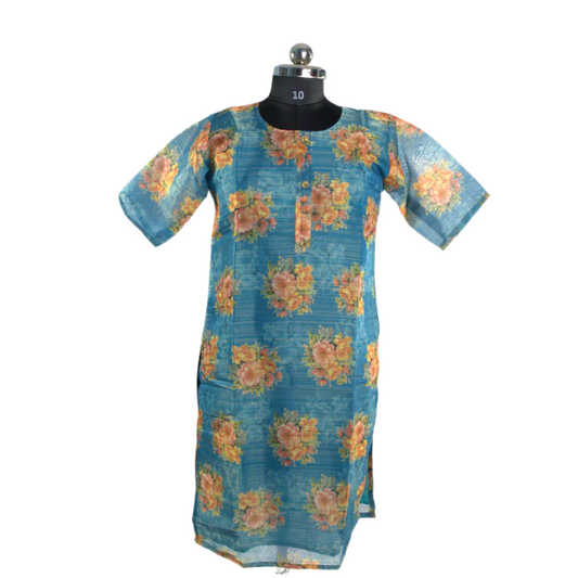 Blooming Blue: Floral Printed Kurti with Half Sleeves