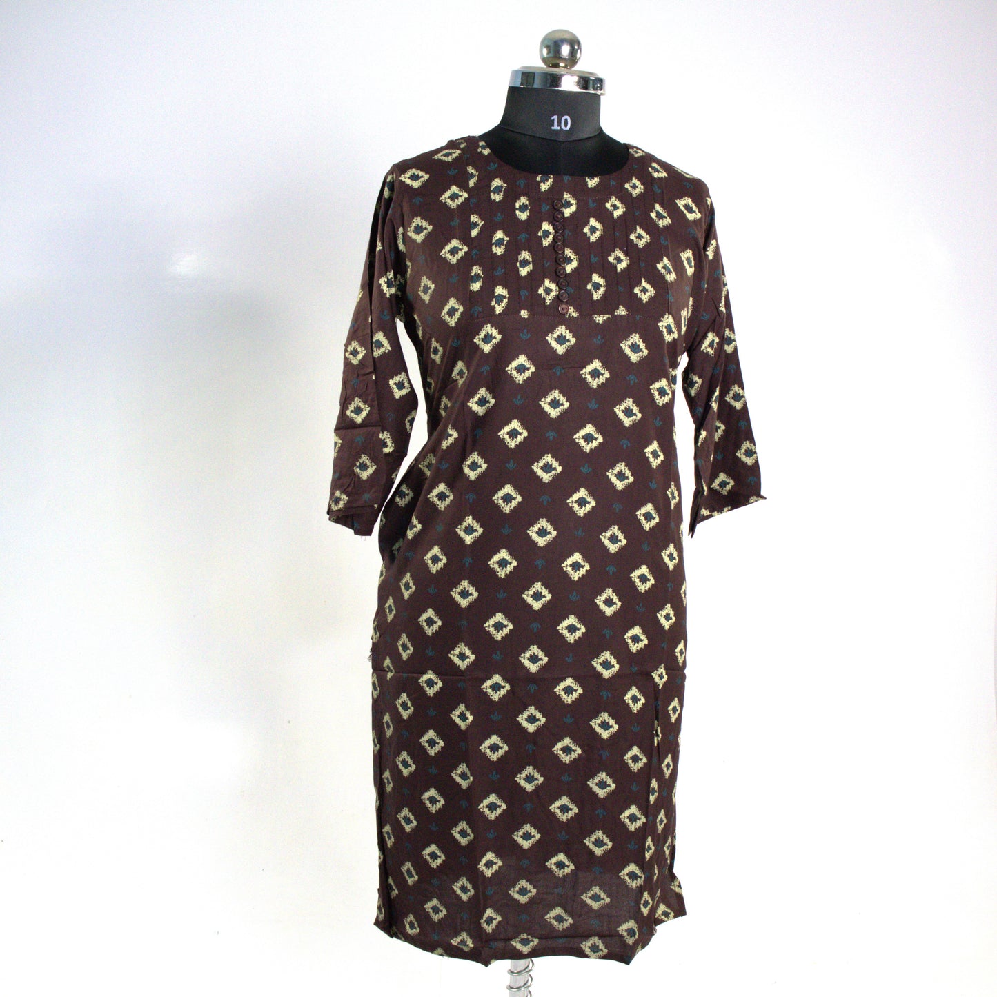 Rustic Chic: Brown Ikat Kurti with Pleated Detail