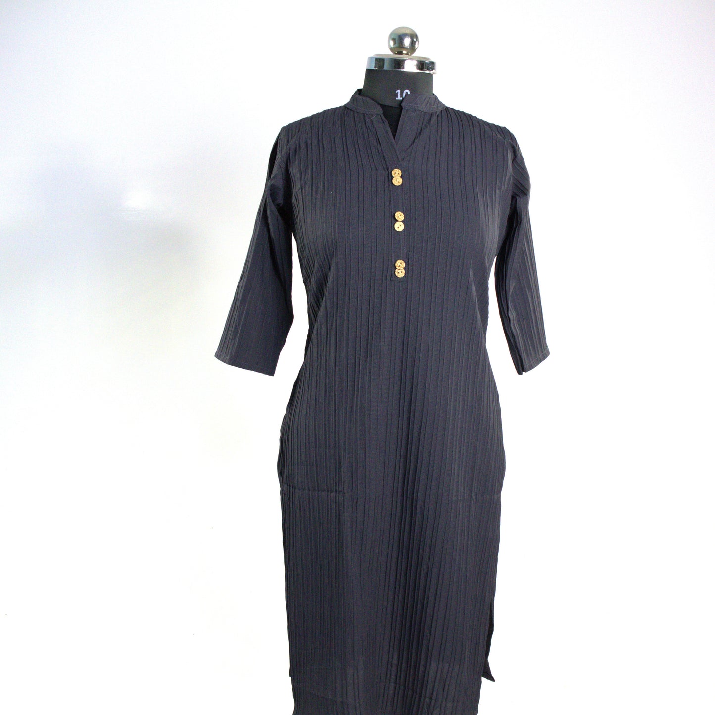 Timeless Elegance: Black Textured Kurti with Mandarin Collar