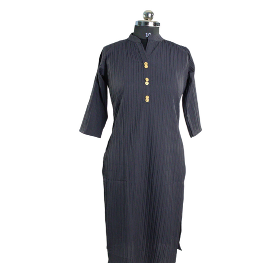 Timeless Elegance: Black Textured Kurti with Mandarin Collar