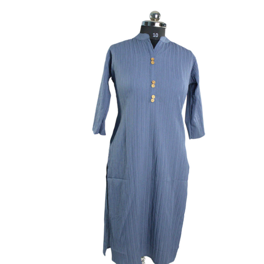 Serene Serenity: Textured Kurti with Mandarin Collar