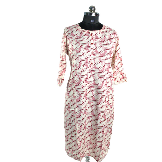 Whimsical Waves: White and Pink Printed Kurti