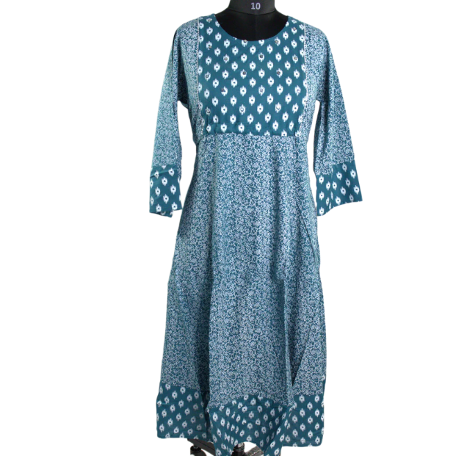 Bohemian Blue: Printed Kurti with Contrast Details