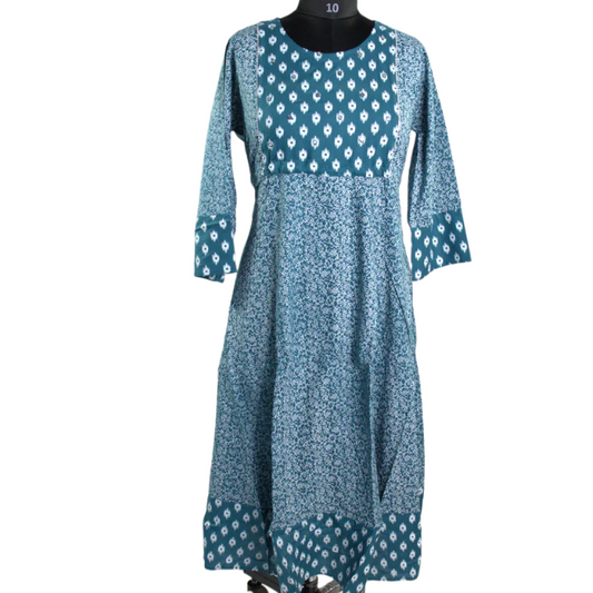 Bohemian Blue: Printed Kurti with Contrast Details