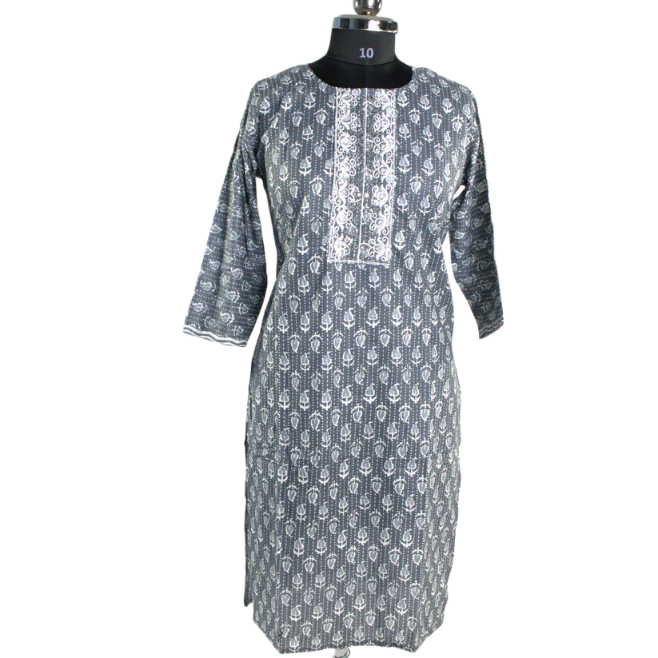 Cozy Comfort: Grey Cotton Kurta Pyjama Set with Dupatta