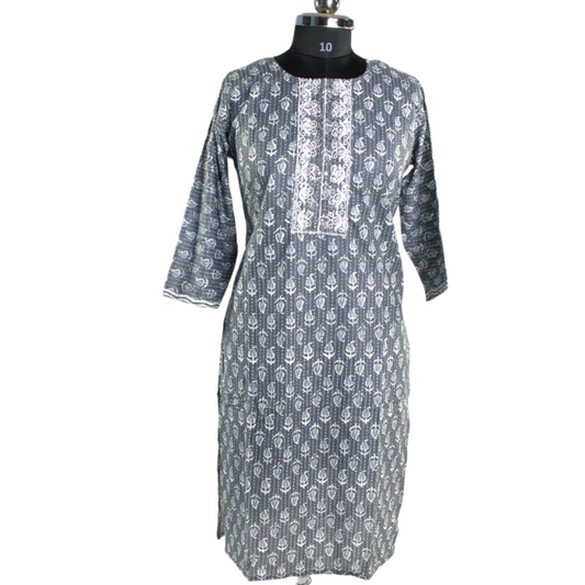 Cozy Comfort: Grey Cotton Kurta Pyjama Set with Dupatta