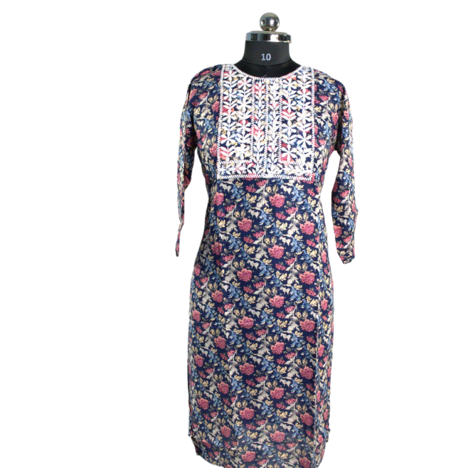 Vintage Charm: Floral Kurti with Lace Detailing