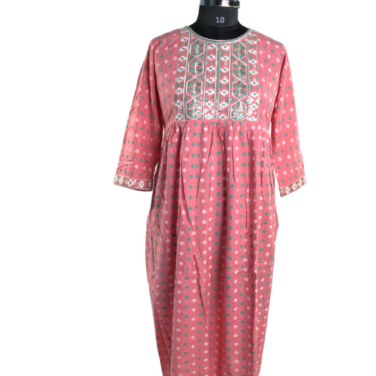 Delicate Charm: Pink Kurti with Embroidered Neckline