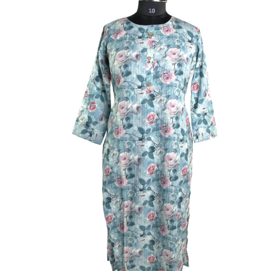 Romantic Blooms: Blue Floral Kurti
