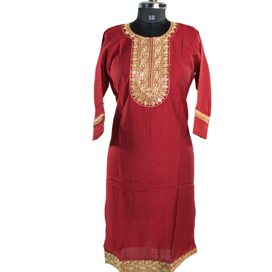 Royal Radiance: Maroon Kurti with Golden Embellishments