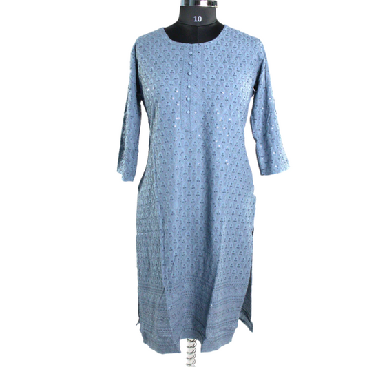 Shimmering Serenity: Grey Embroidered Kurti