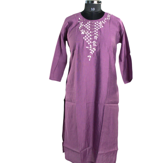 Subtle Elegance: Purple Kurti with Embroidered Neckline