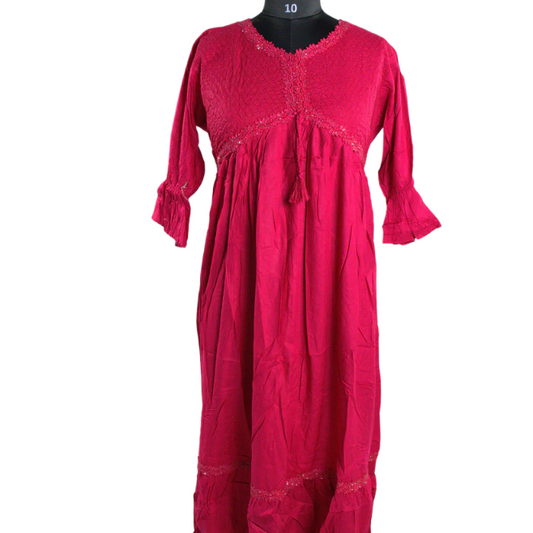 Bohemian Rhapsody: Vibrant Red Cotton Kurti with Tassels