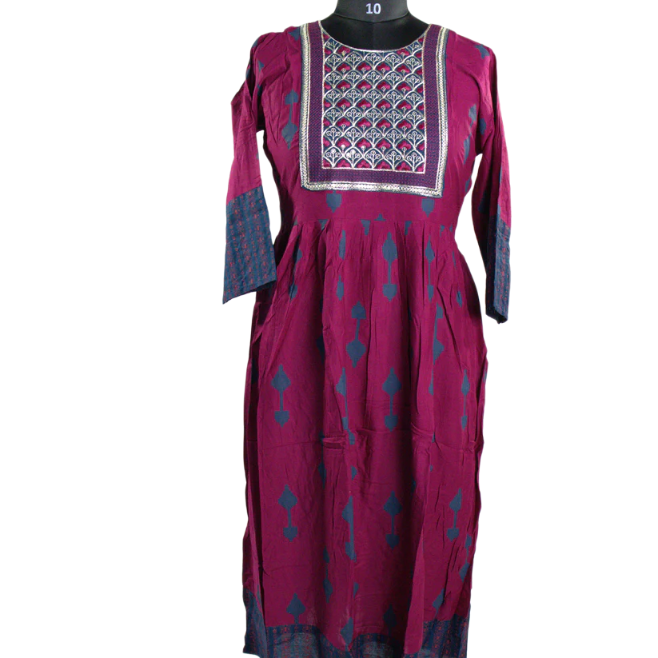 Vintage Charm: Maroon Kurti with Embroidered Neckline