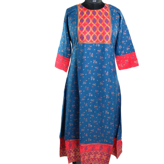 Vibrant Contrast: Blue and Red Printed Kurti
