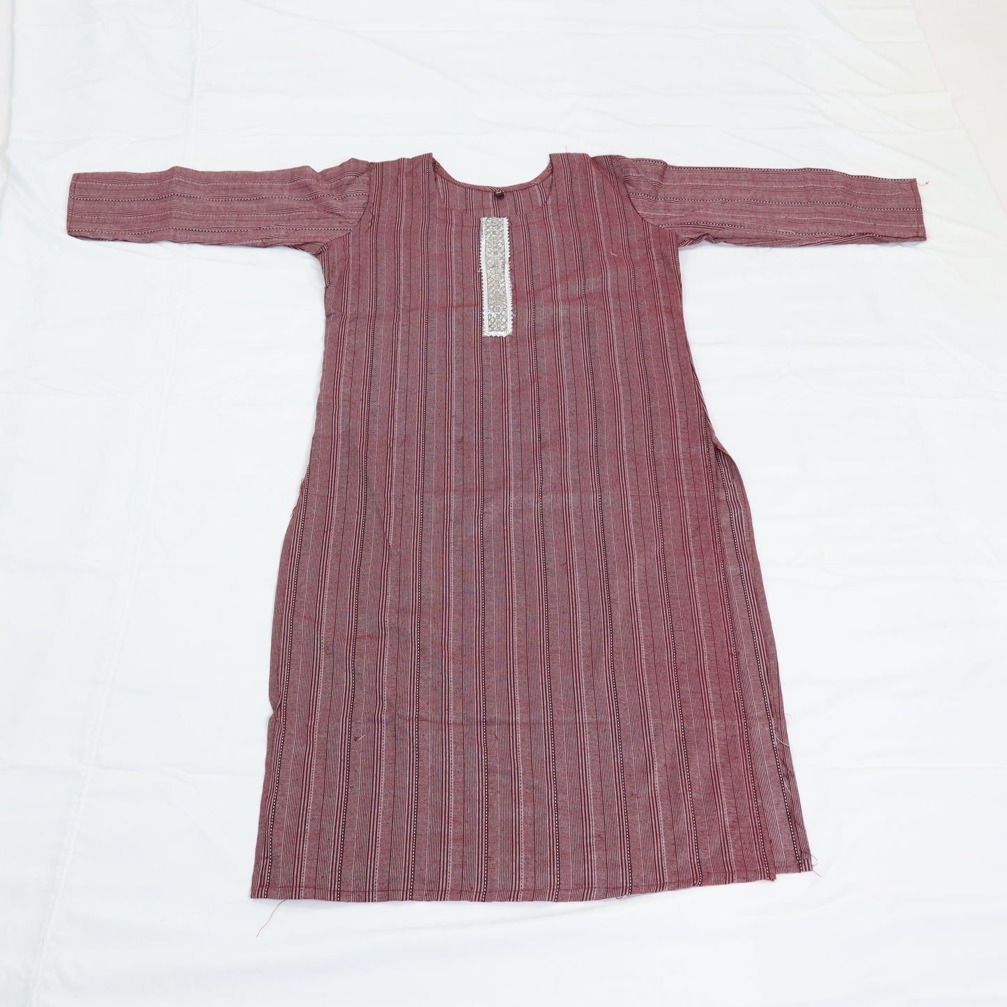 Maroon Striped Cotton Kurta Set