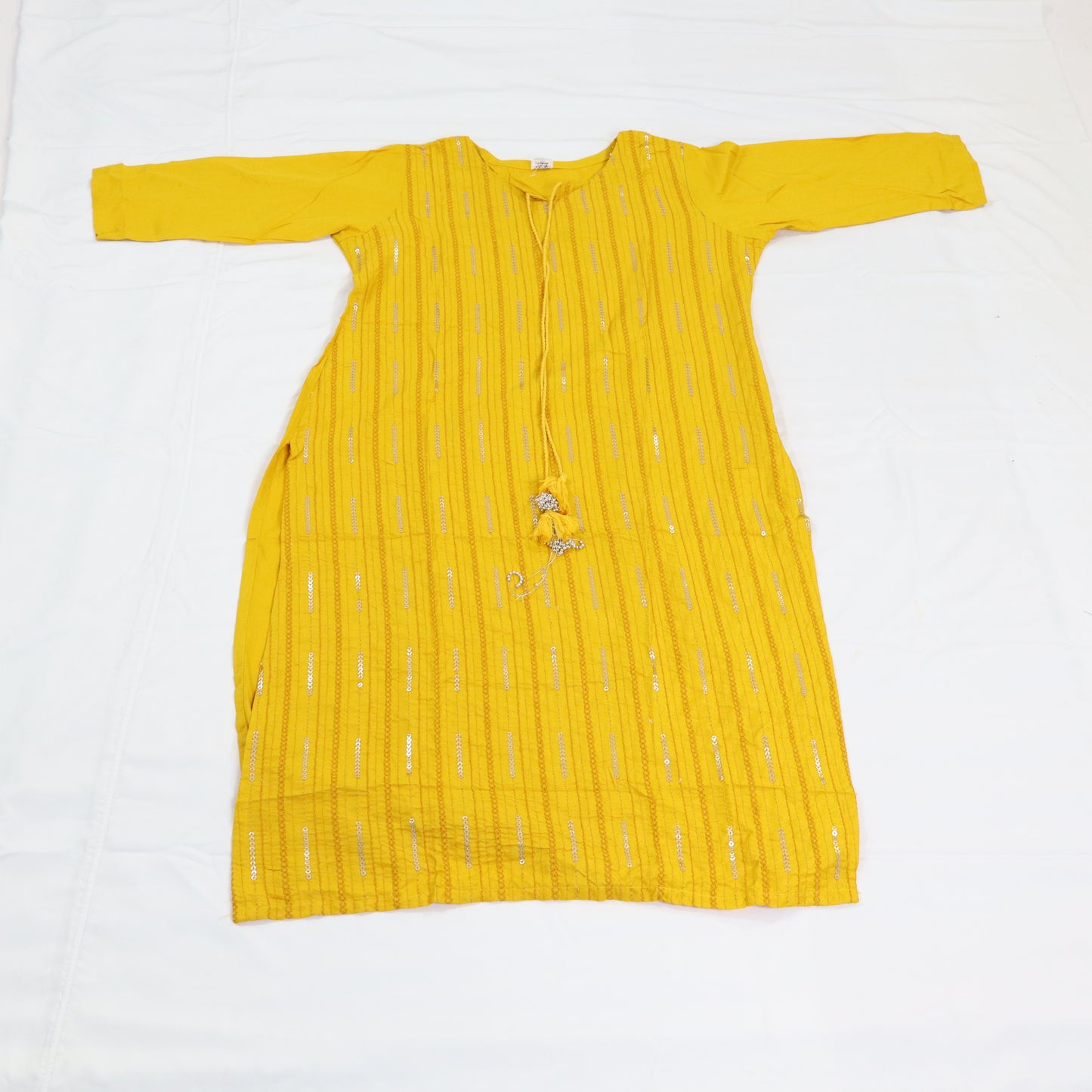 Yellow Kurta with Embroidered Detailing and Tassels