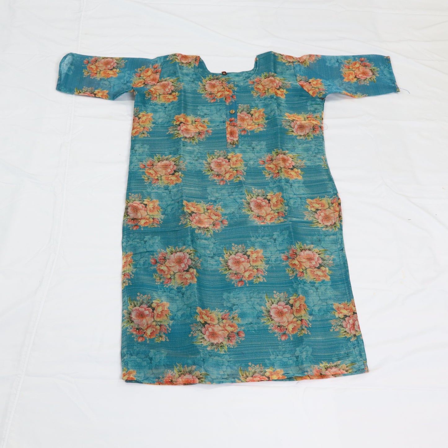 Blooming Blue: Floral Printed Kurti with Half Sleeves