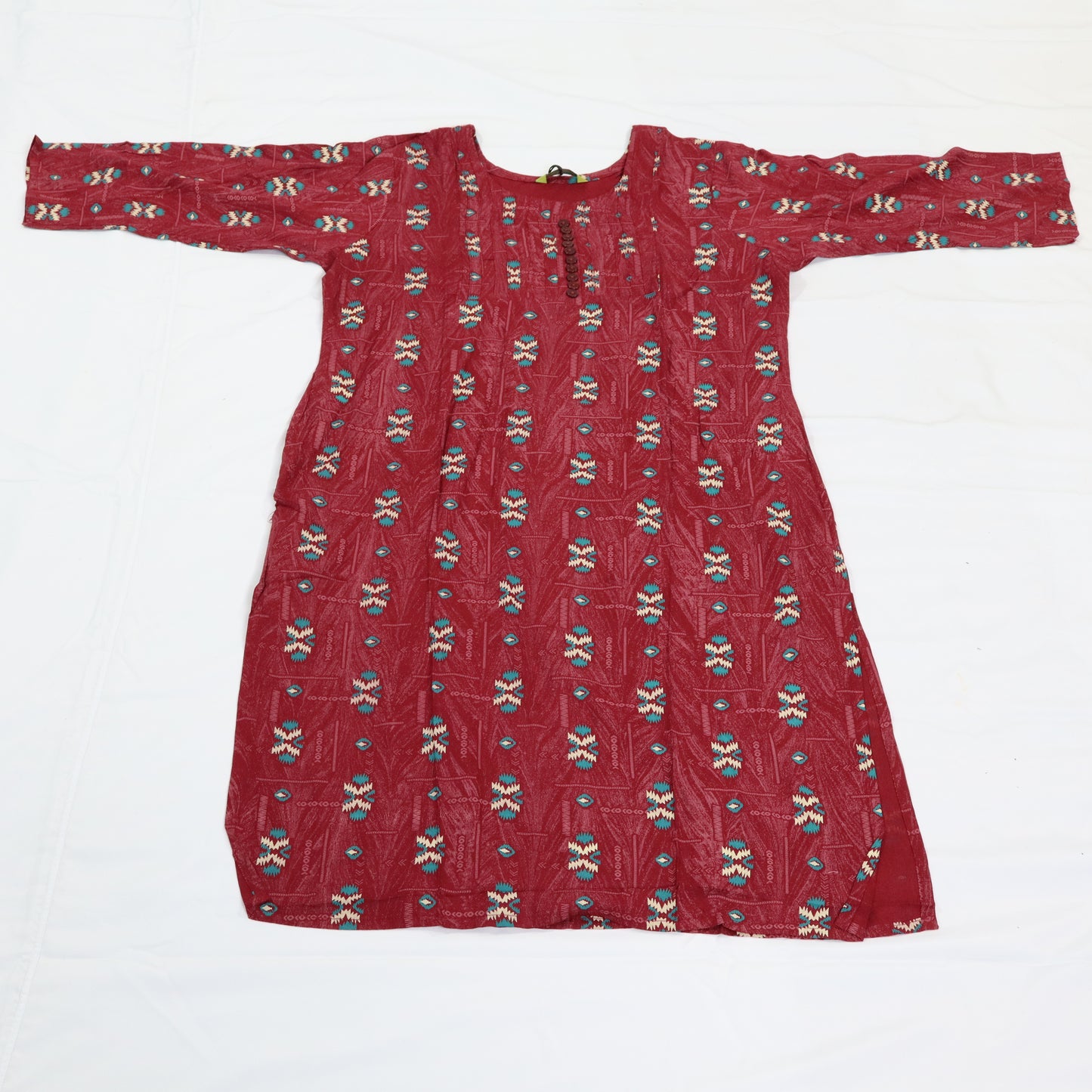 Rustic Charm: Maroon Kurti with Geometric Print