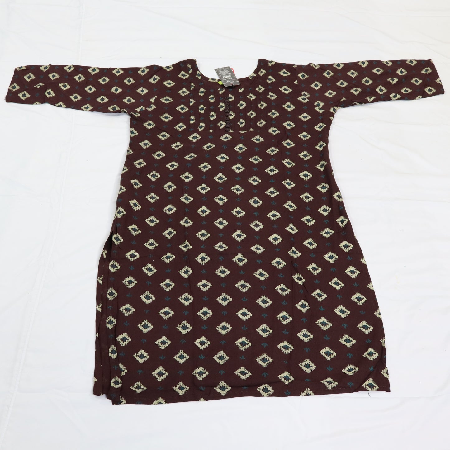 Rustic Chic: Brown Ikat Kurti with Pleated Detail