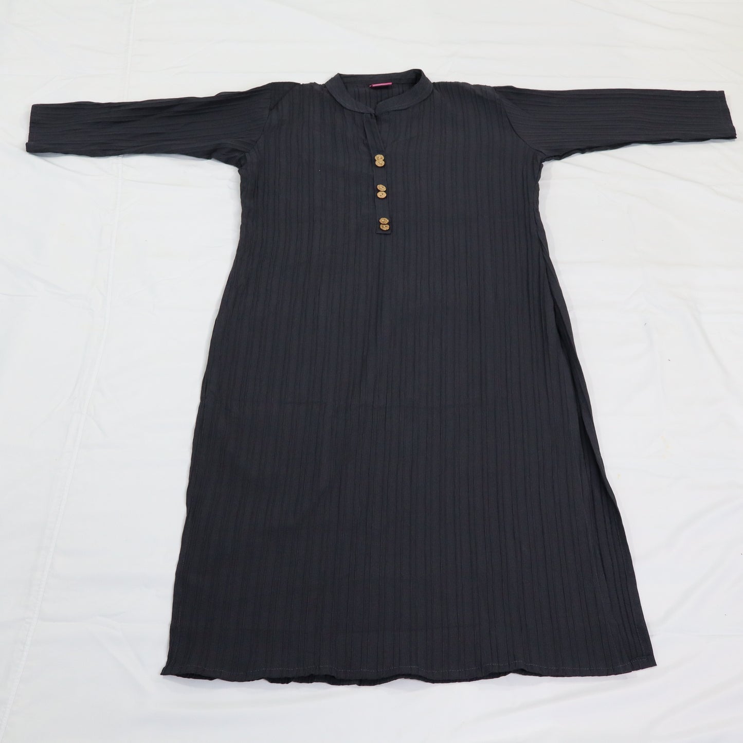 Timeless Elegance: Black Textured Kurti with Mandarin Collar