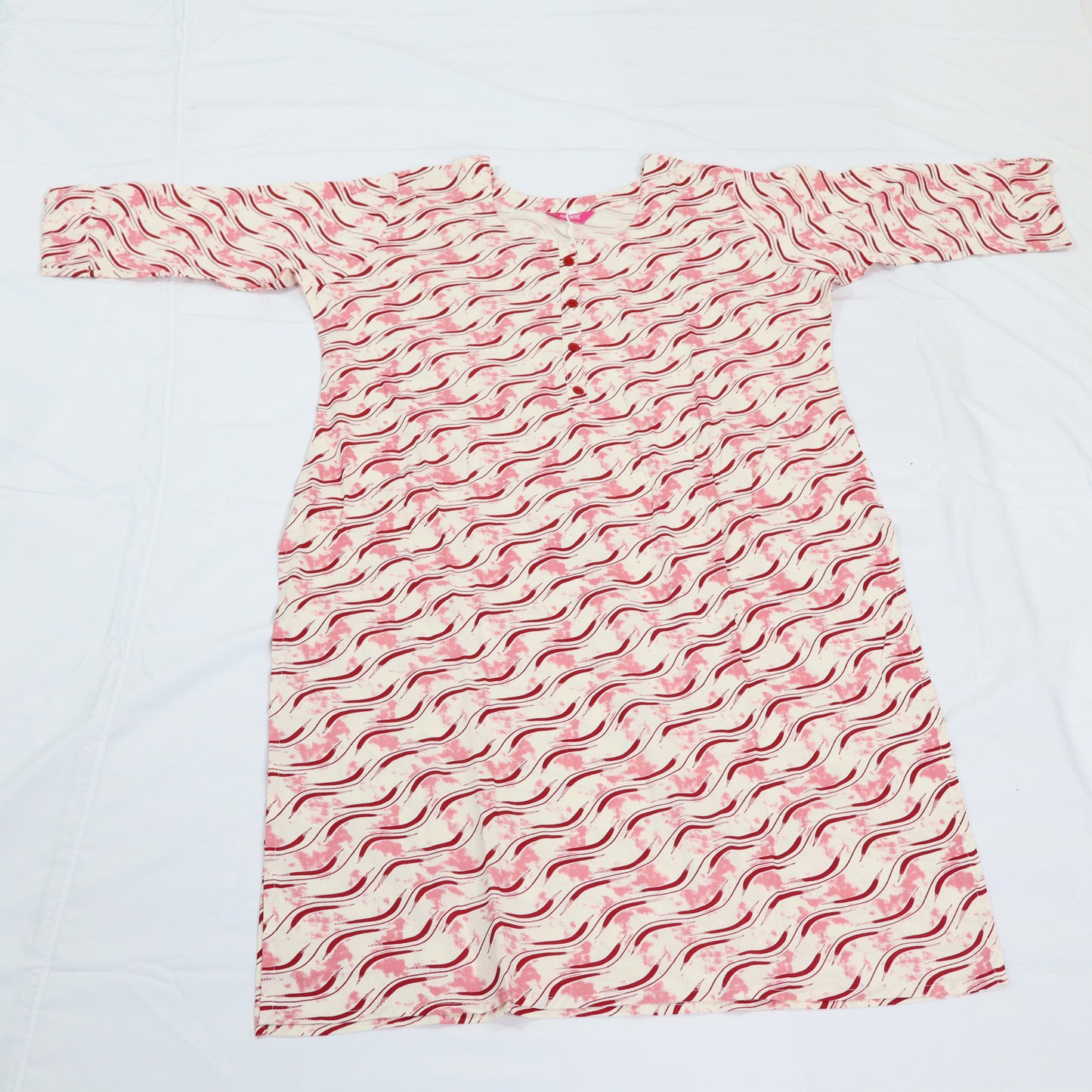 Whimsical Waves: White and Pink Printed Kurti
