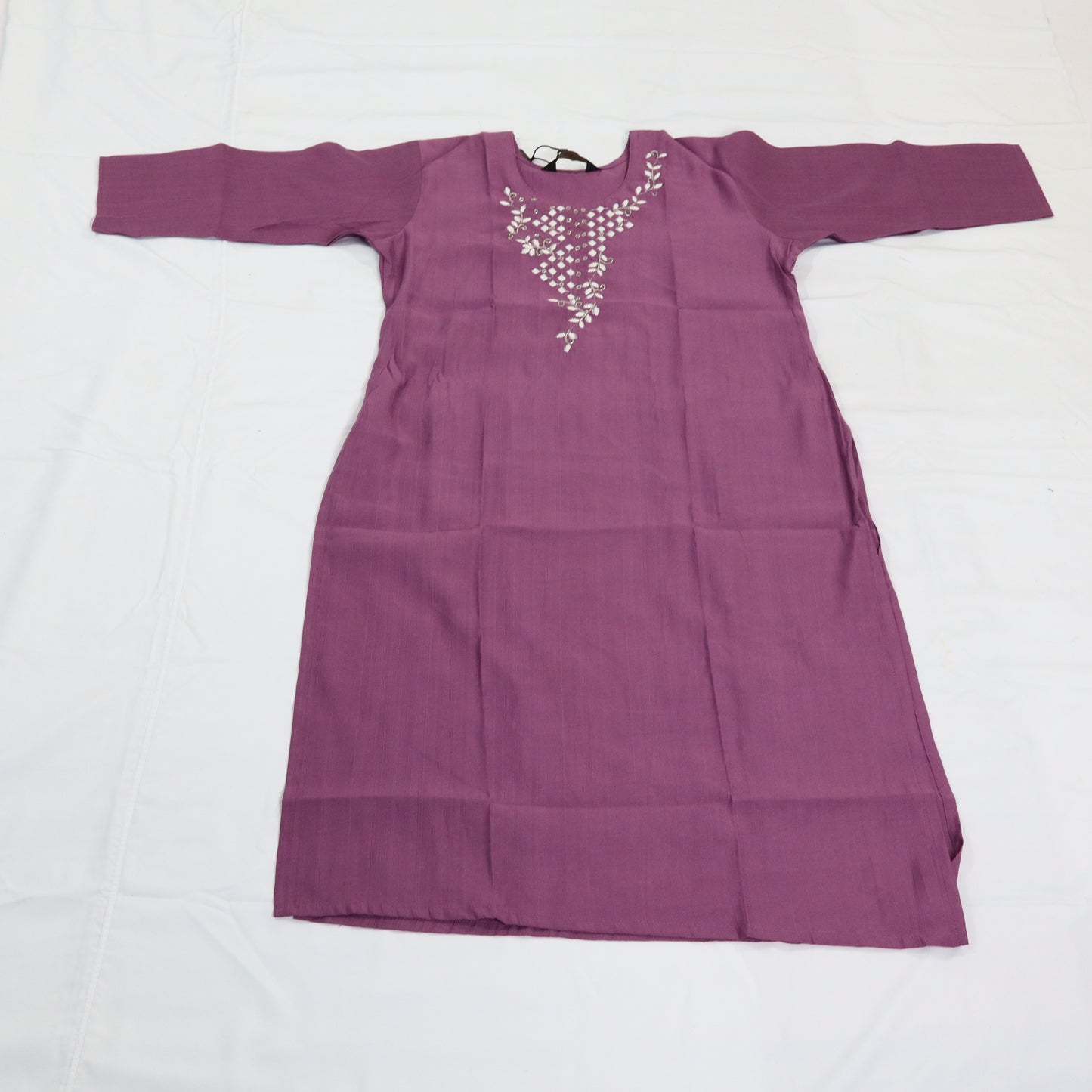 Subtle Elegance: Purple Kurti with Embroidered Neckline