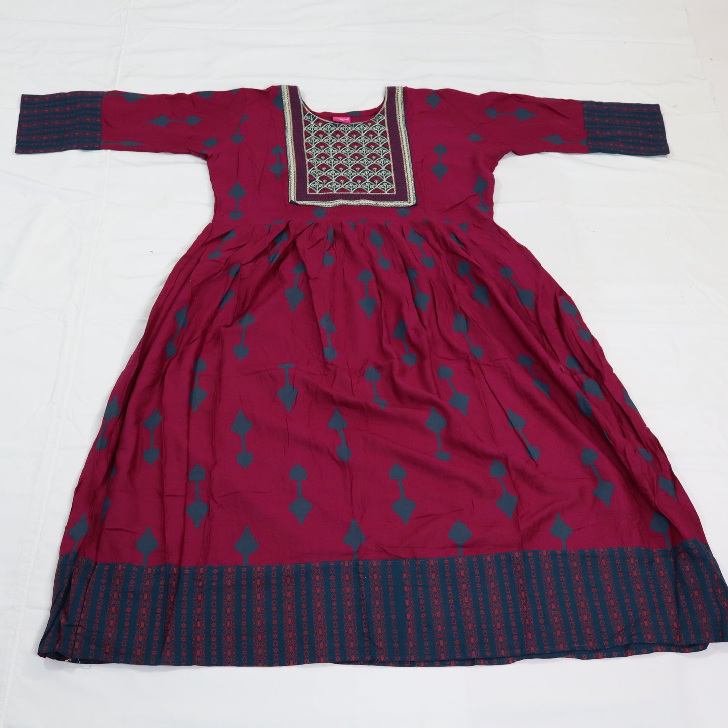 Vintage Charm: Maroon Kurti with Embroidered Neckline
