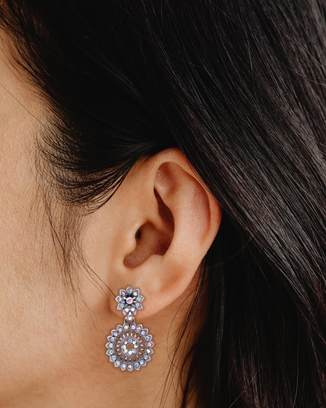 Crystal Flower Earrings (RAINBOW WHITE) (KN1629)